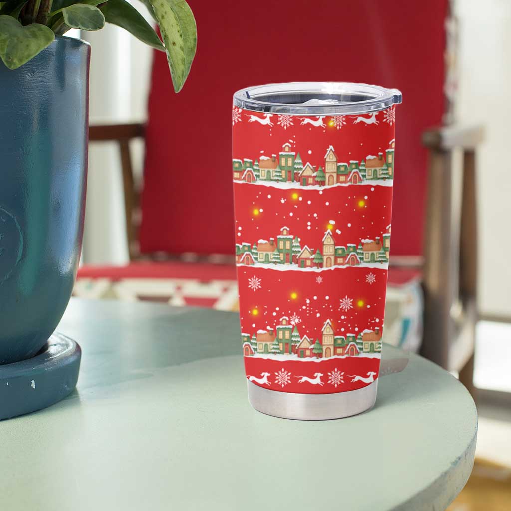 Funny Dachshund Dog Light Up Christmas Tumbler Cup Snowy Village Red Holiday Design - Wonder Print Shop