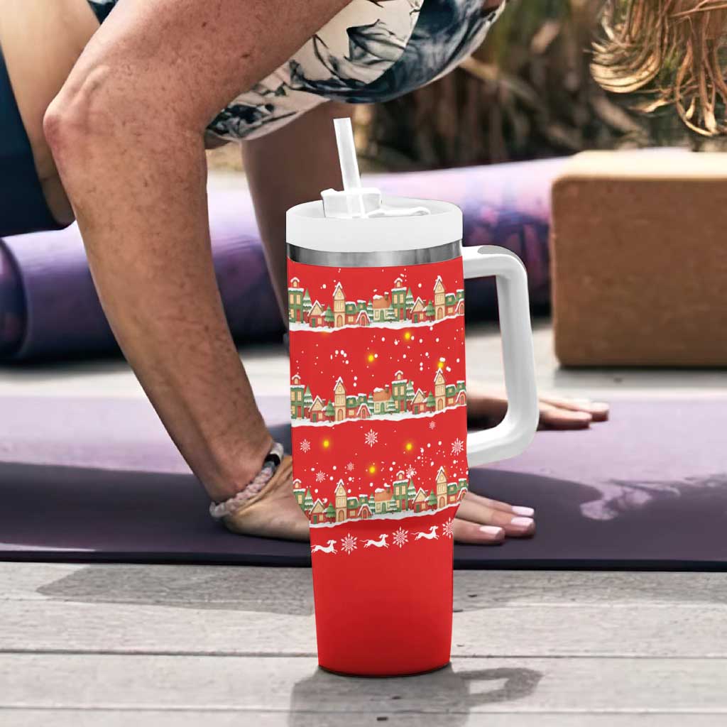 Funny Dachshund Dog Light Up Christmas Tumbler With Handle Snowy Village Red Holiday Design - Wonder Print Shop