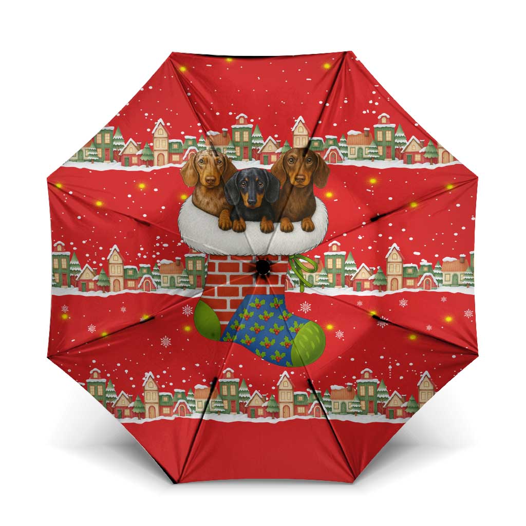 Funny Dachshund Dog Light Up Christmas Umbrella Snowy Village Red Holiday Design - Wonder Print Shop