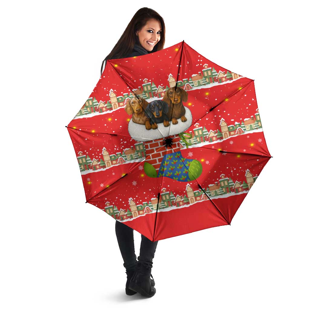 Funny Dachshund Dog Light Up Christmas Umbrella Snowy Village Red Holiday Design - Wonder Print Shop