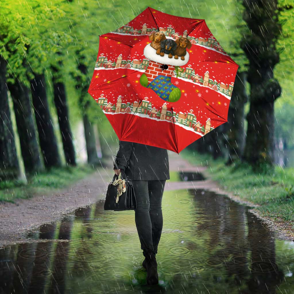 Funny Dachshund Dog Light Up Christmas Umbrella Snowy Village Red Holiday Design - Wonder Print Shop