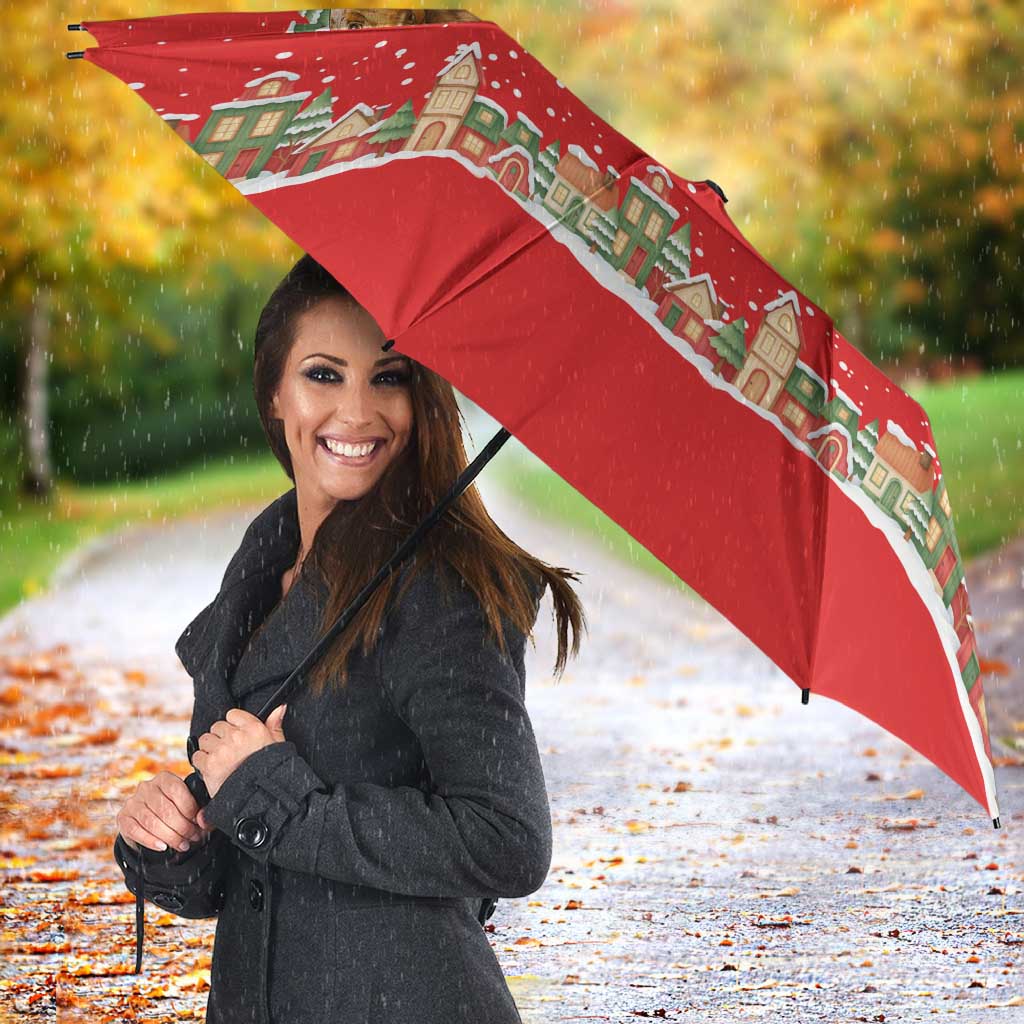 Funny Dachshund Dog Light Up Christmas Umbrella Snowy Village Red Holiday Design - Wonder Print Shop