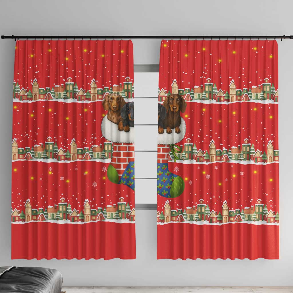 Funny Dachshund Dog Light Up Christmas Window Curtain Snowy Village Red Holiday Design - Wonder Print Shop