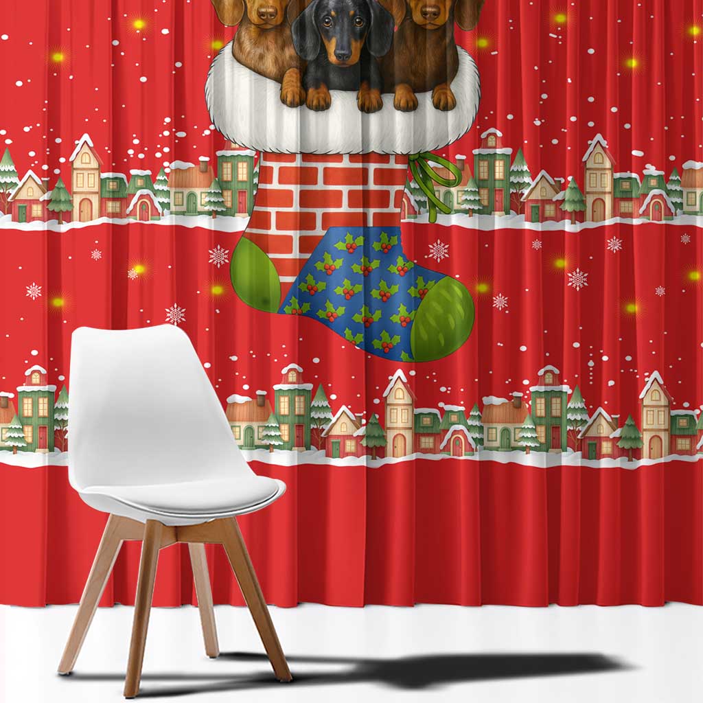 Funny Dachshund Dog Light Up Christmas Window Curtain Snowy Village Red Holiday Design - Wonder Print Shop