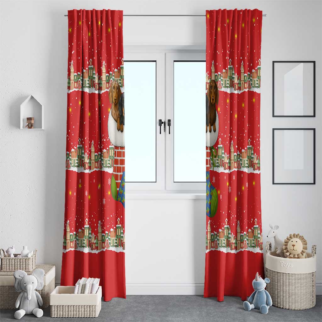 Funny Dachshund Dog Light Up Christmas Window Curtain Snowy Village Red Holiday Design - Wonder Print Shop