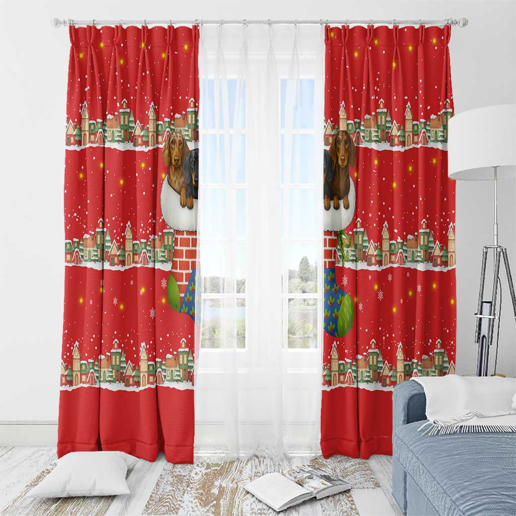 Funny Dachshund Dog Light Up Christmas Window Curtain Snowy Village Red Holiday Design - Wonder Print Shop
