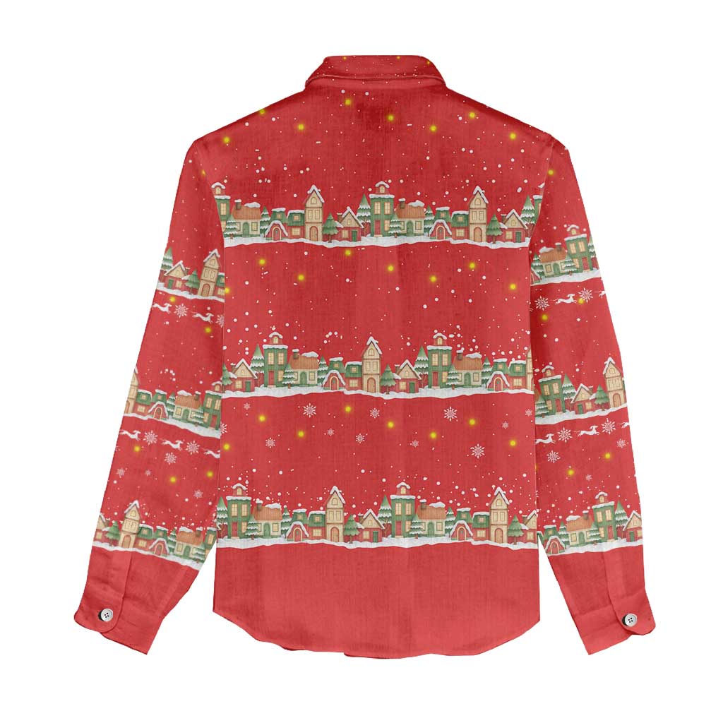 Funny Dachshund Dog Light Up Christmas Women Casual Shirt Snowy Village Red Holiday Design - Wonder Print Shop