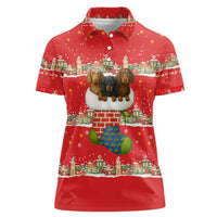 Funny Dachshund Dog Light Up Christmas Women Polo Shirt Snowy Village Red Holiday Design - Wonder Print Shop