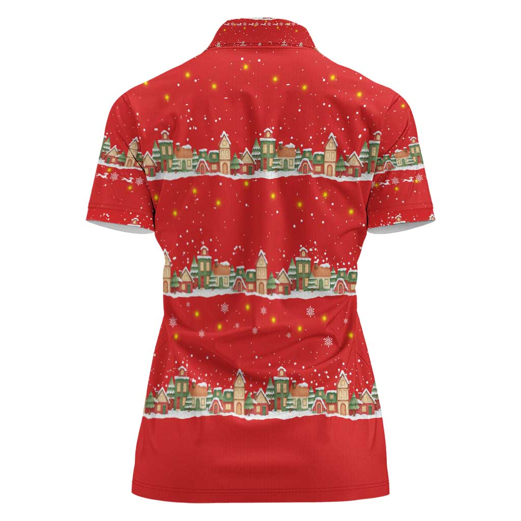 Funny Dachshund Dog Light Up Christmas Women Polo Shirt Snowy Village Red Holiday Design - Wonder Print Shop