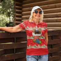 Funny Dachshund Dog Light Up Christmas Women Polo Shirt Snowy Village Red Holiday Design - Wonder Print Shop