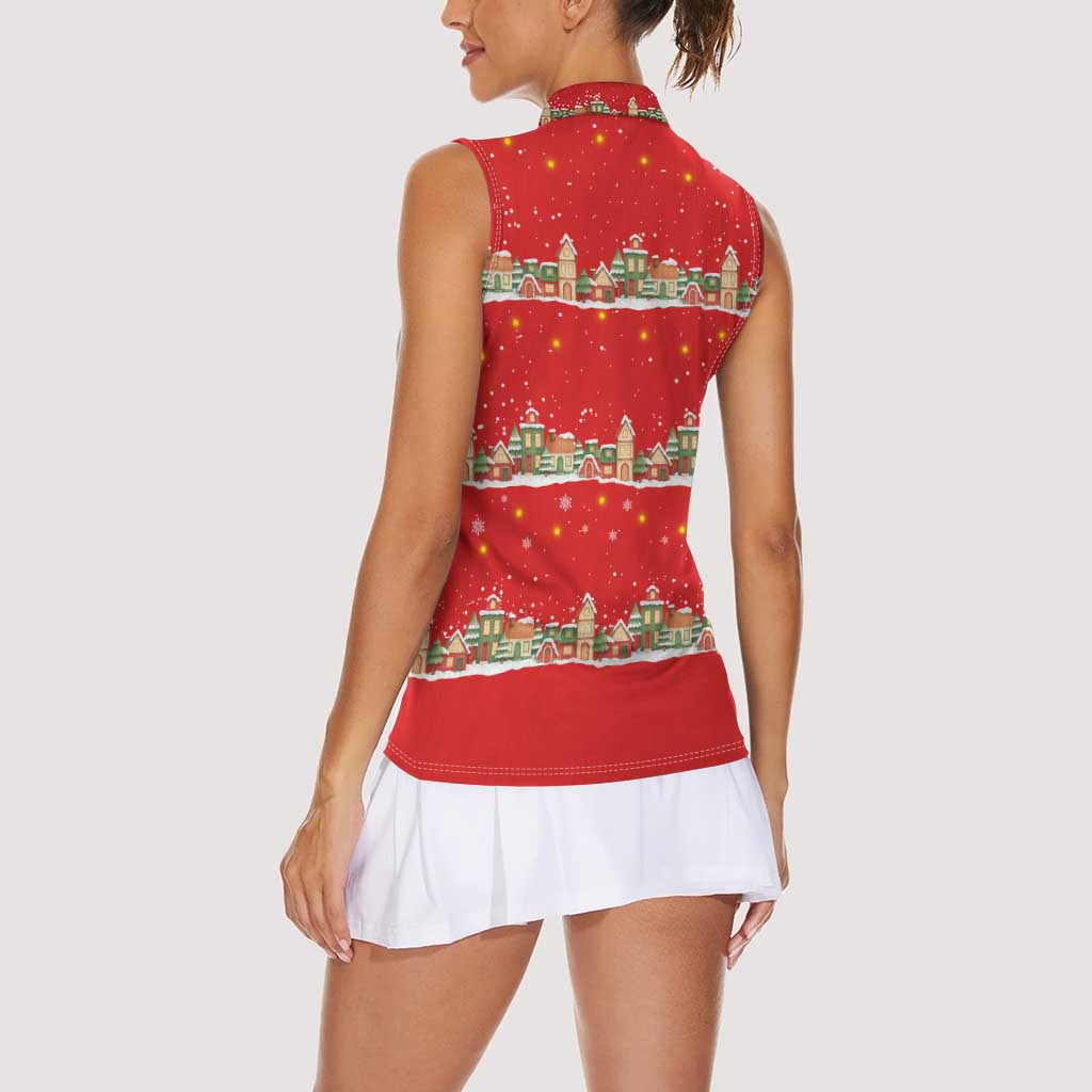 Funny Dachshund Dog Light Up Christmas Women Sleeveless Polo Shirt Snowy Village Red Holiday Design - Wonder Print Shop