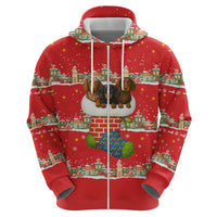 Funny Dachshund Dog Light Up Christmas Zip Hoodie Snowy Village Red Holiday Design - Wonder Print Shop