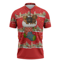 Funny Dachshund Dog Light Up Christmas Zipper Polo Shirt Snowy Village Red Holiday Design - Wonder Print Shop