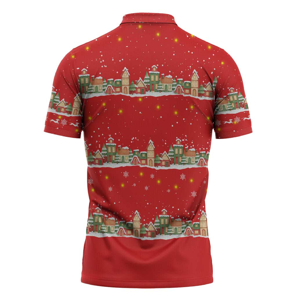 Funny Dachshund Dog Light Up Christmas Zipper Polo Shirt Snowy Village Red Holiday Design - Wonder Print Shop