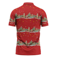 Funny Dachshund Dog Light Up Christmas Zipper Polo Shirt Snowy Village Red Holiday Design - Wonder Print Shop