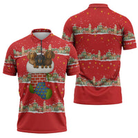 Funny Dachshund Dog Light Up Christmas Zipper Polo Shirt Snowy Village Red Holiday Design - Wonder Print Shop