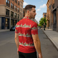 Funny Dachshund Dog Light Up Christmas Zipper Polo Shirt Snowy Village Red Holiday Design - Wonder Print Shop