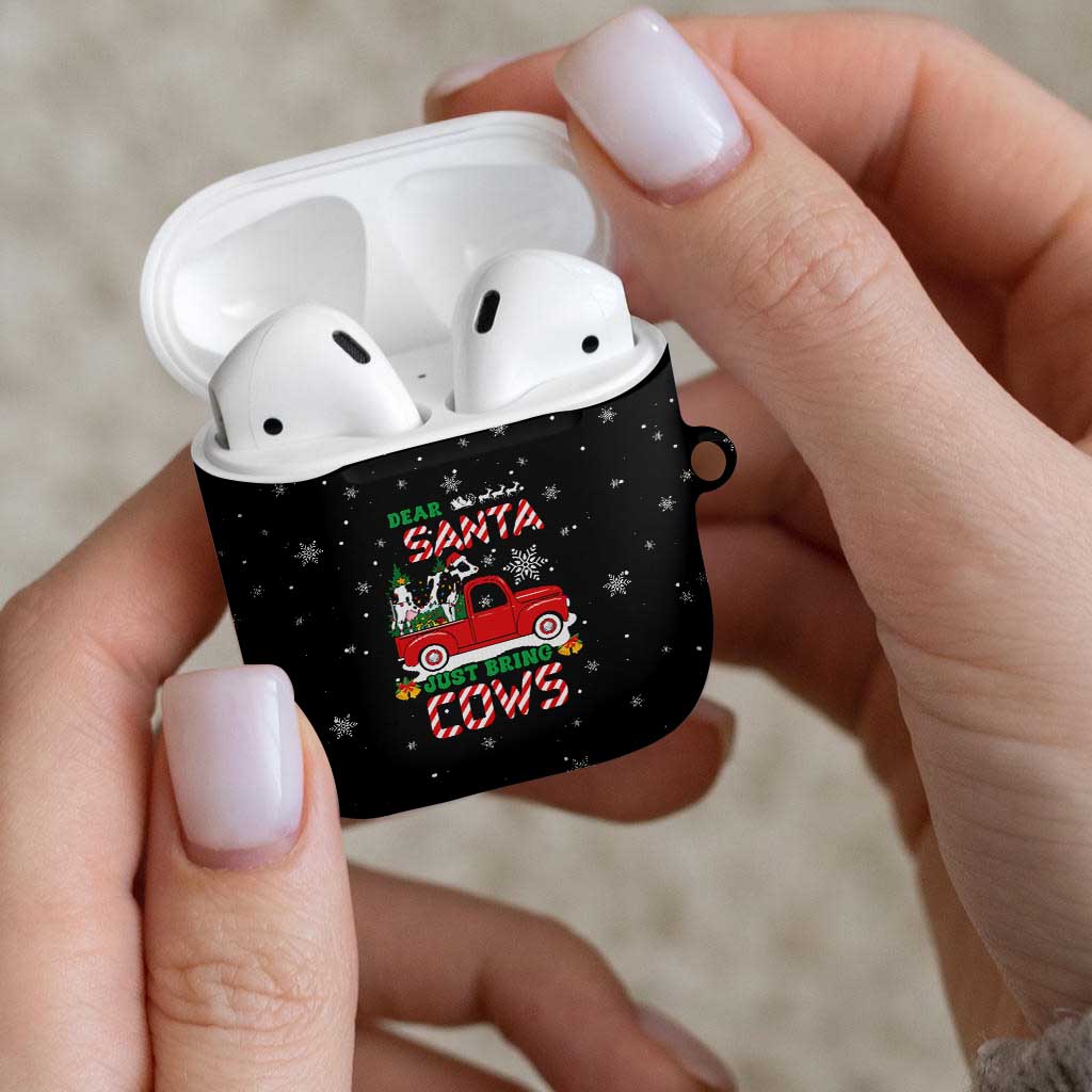 Funny Christmas Cows in Red Truck AirPods Case Dear Santa Just Bring Cows Quote on Snowflake - Wonder Print Shop