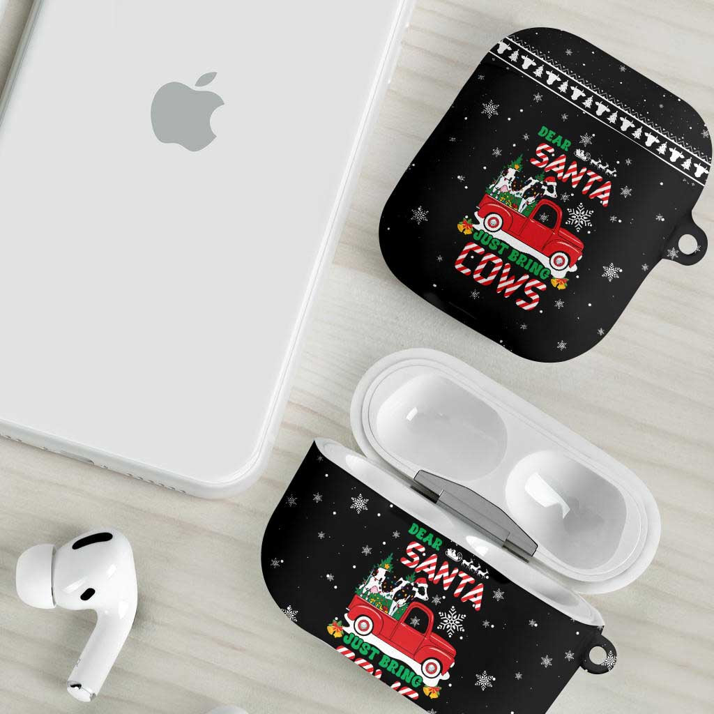 Funny Christmas Cows in Red Truck AirPods Case Dear Santa Just Bring Cows Quote on Snowflake - Wonder Print Shop