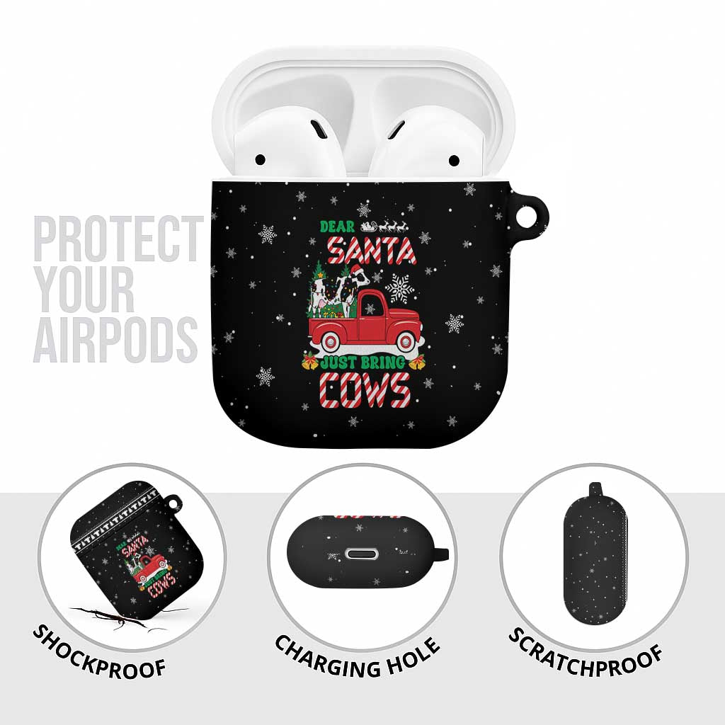 Funny Christmas Cows in Red Truck AirPods Case Dear Santa Just Bring Cows Quote on Snowflake - Wonder Print Shop