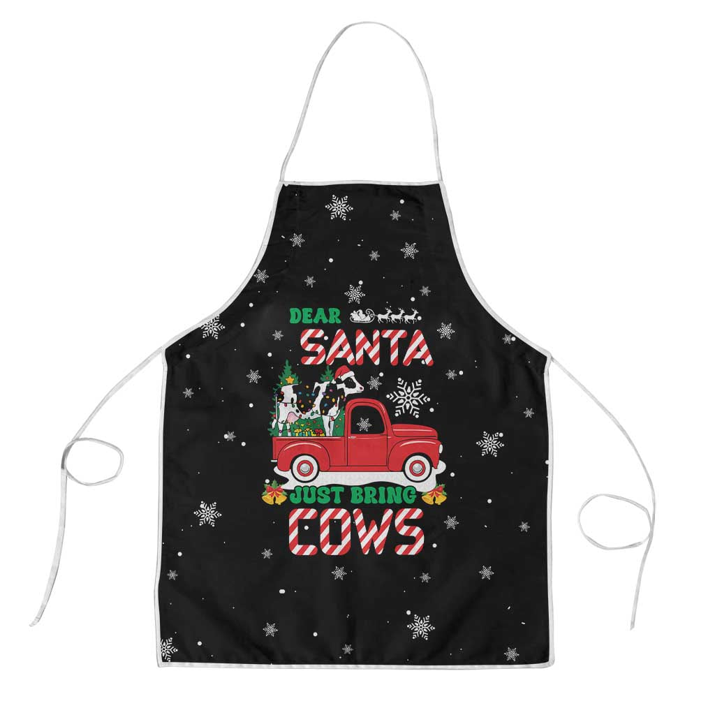 Funny Christmas Cows in Red Truck Apron Dear Santa Just Bring Cows Quote on Snowflake - Wonder Print Shop