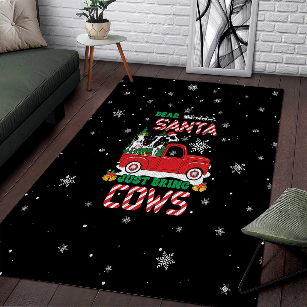 Funny Christmas Cows in Red Truck Area Rug Dear Santa Just Bring Cows Quote on Snowflake - Wonder Print Shop