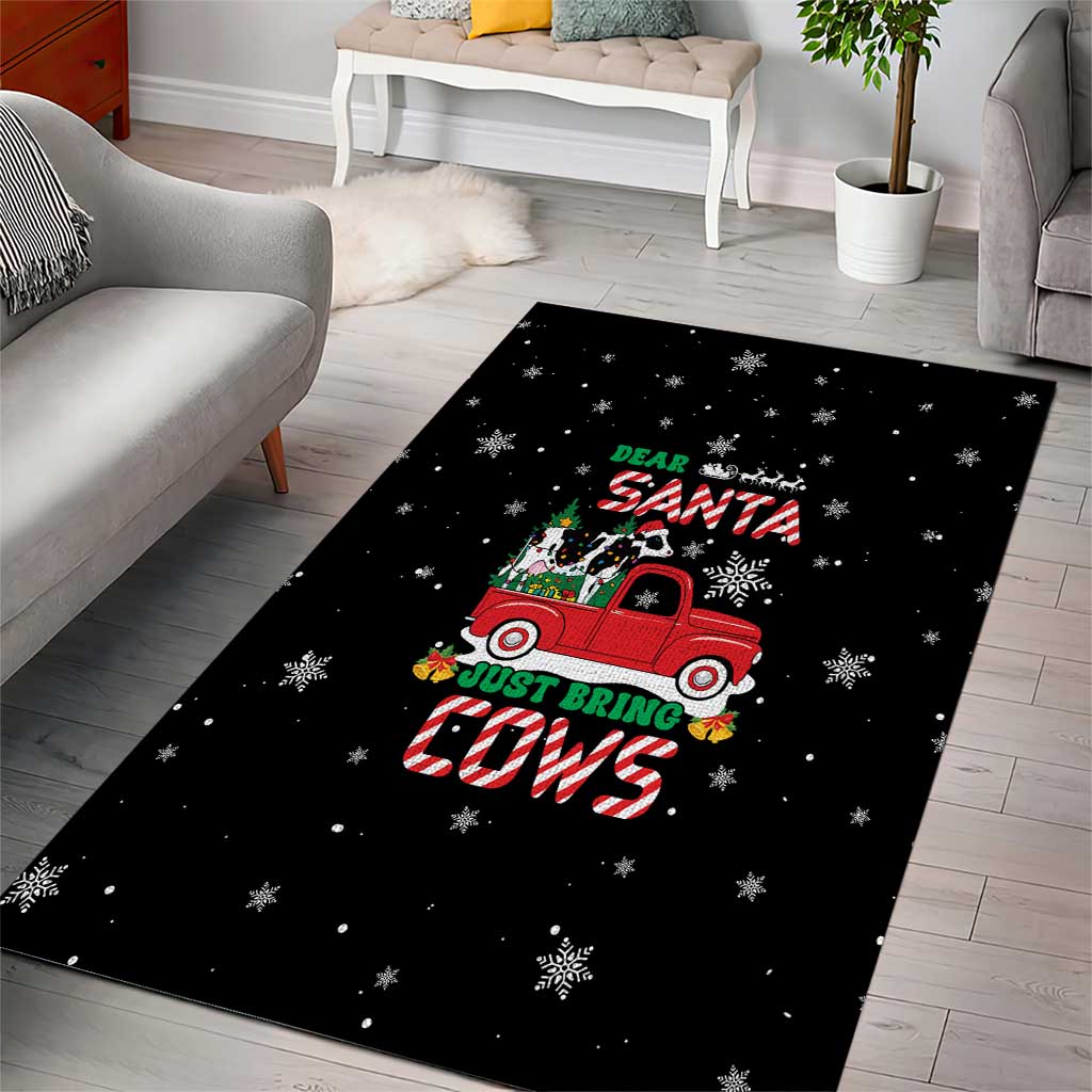 Funny Christmas Cows in Red Truck Area Rug Dear Santa Just Bring Cows Quote on Snowflake - Wonder Print Shop