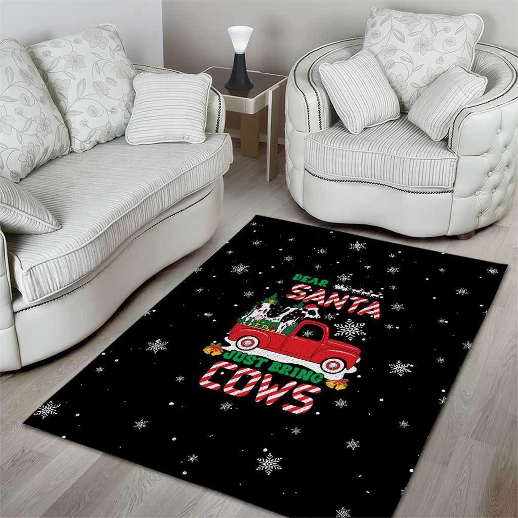 Funny Christmas Cows in Red Truck Area Rug Dear Santa Just Bring Cows Quote on Snowflake - Wonder Print Shop