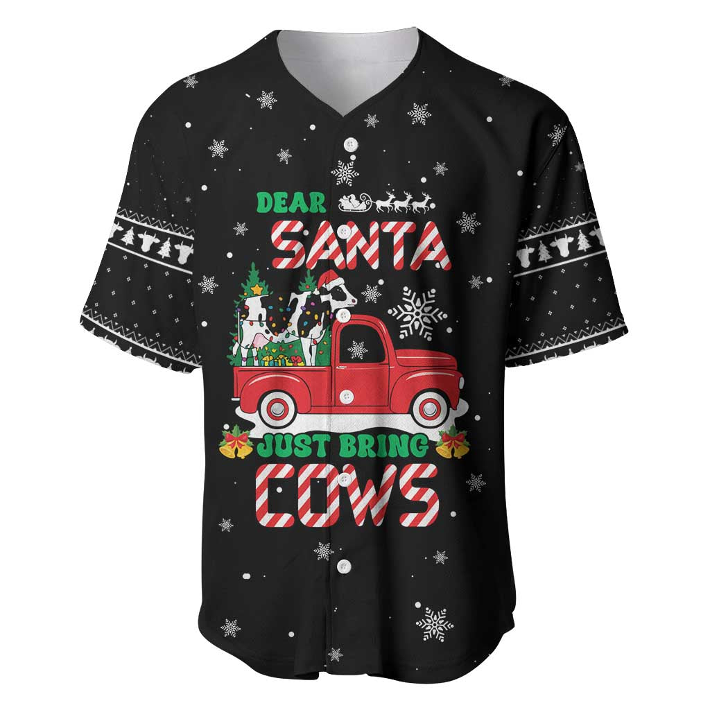 Funny Christmas Cows in Red Truck Baseball Jersey Dear Santa Just Bring Cows Quote on Snowflake - Wonder Print Shop