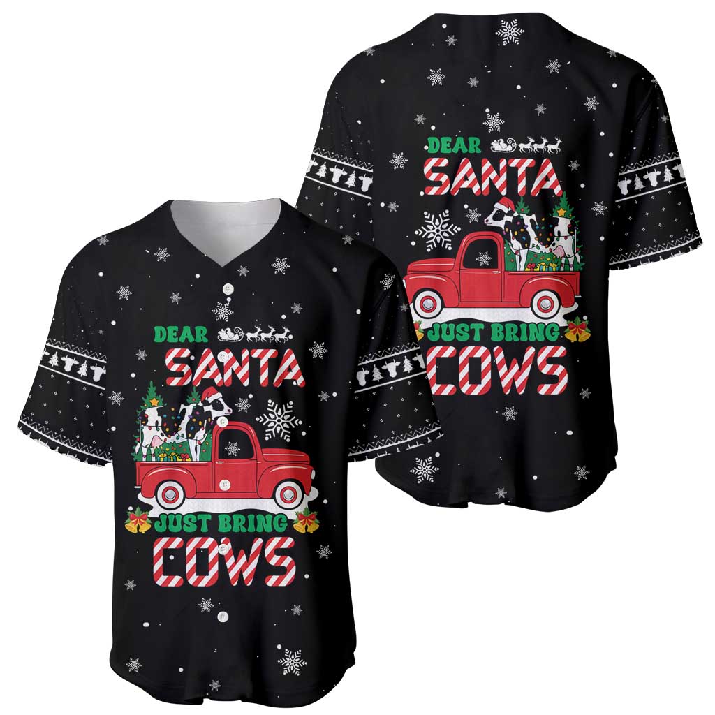 Funny Christmas Cows in Red Truck Baseball Jersey Dear Santa Just Bring Cows Quote on Snowflake - Wonder Print Shop