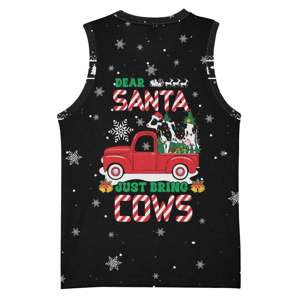 Funny Christmas Cows in Red Truck Basketball Jersey Dear Santa Just Bring Cows Quote on Snowflake - Wonder Print Shop