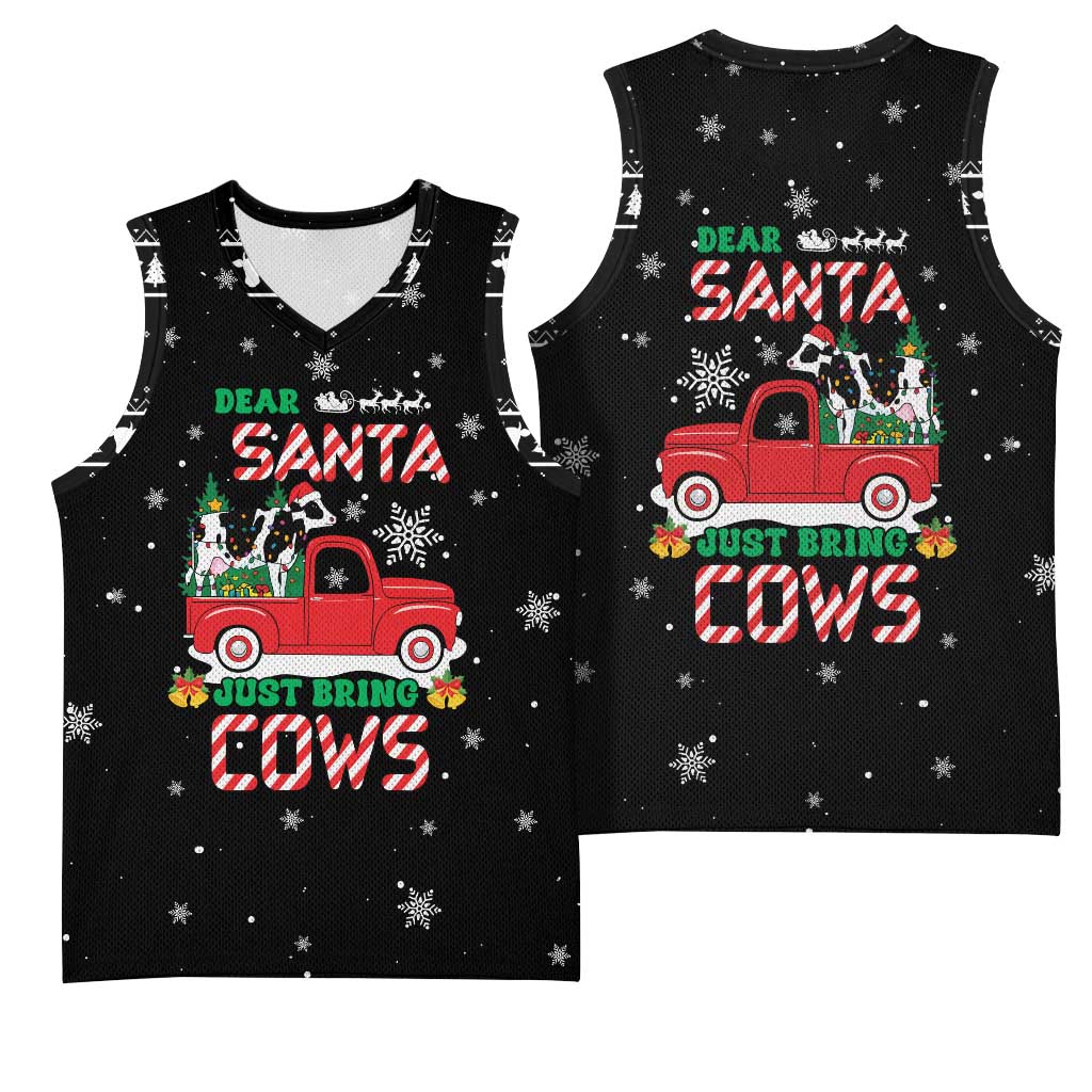 Funny Christmas Cows in Red Truck Basketball Jersey Dear Santa Just Bring Cows Quote on Snowflake - Wonder Print Shop