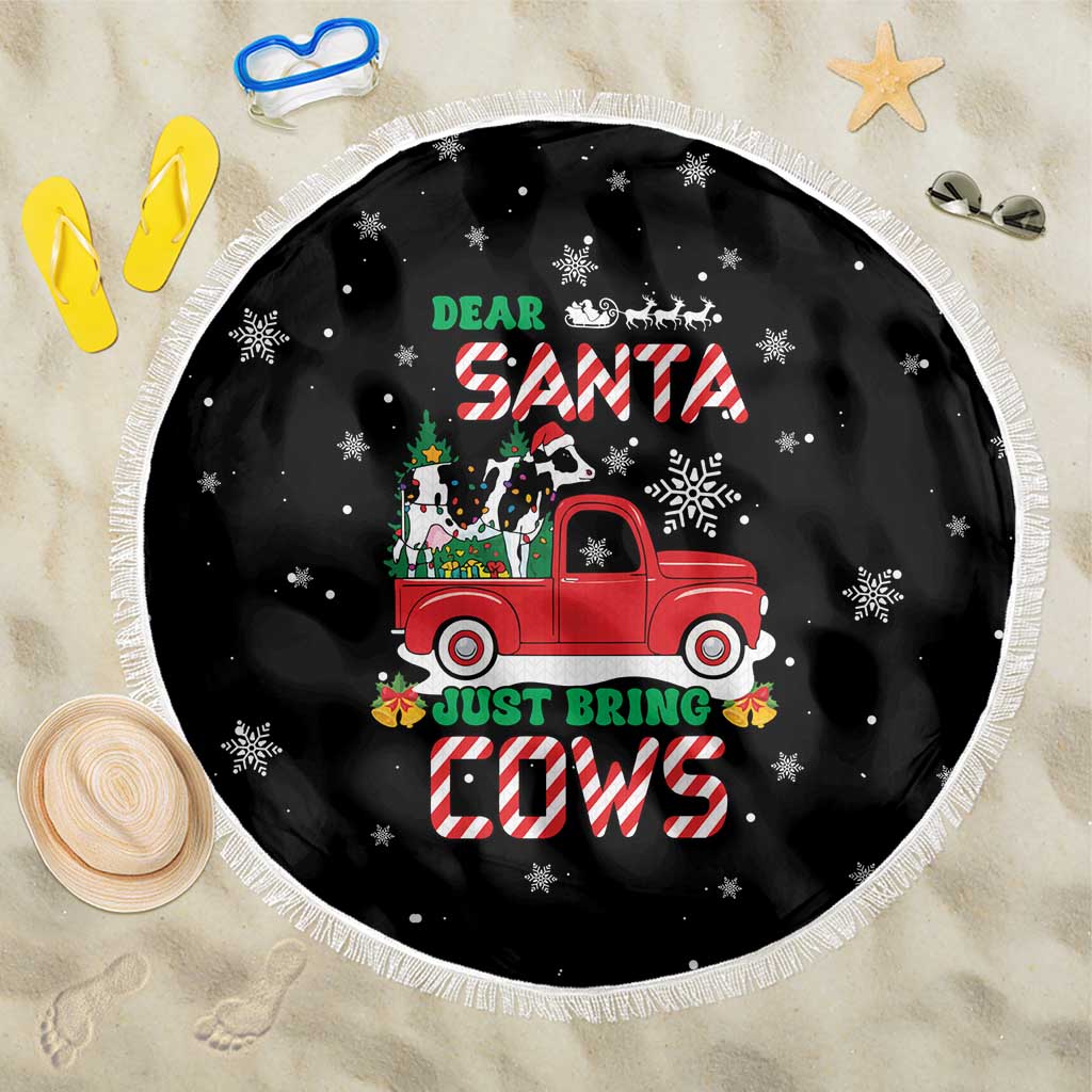 Funny Christmas Cows in Red Truck Beach Blanket Dear Santa Just Bring Cows Quote on Snowflake - Wonder Print Shop