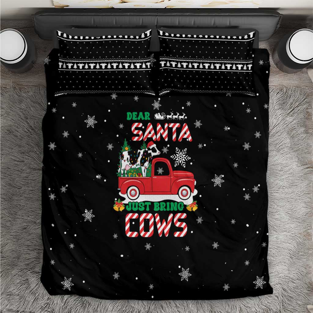 Funny Christmas Cows in Red Truck Bedding Set Dear Santa Just Bring Cows Quote on Snowflake - Wonder Print Shop