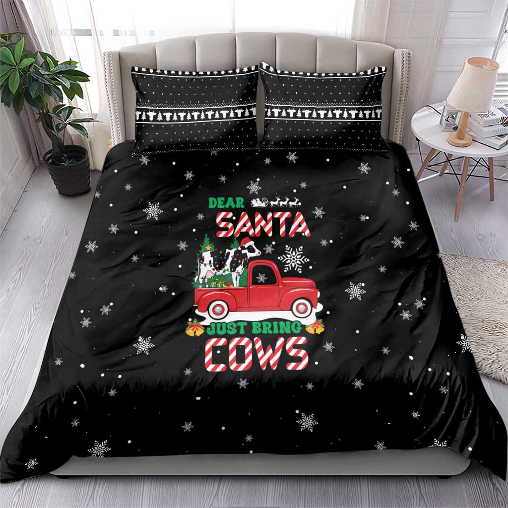 Funny Christmas Cows in Red Truck Bedding Set Dear Santa Just Bring Cows Quote on Snowflake - Wonder Print Shop