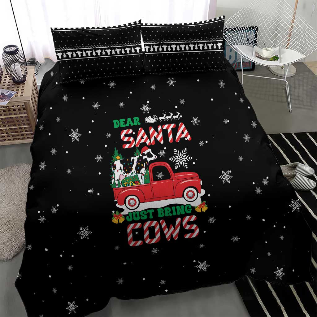 Funny Christmas Cows in Red Truck Bedding Set Dear Santa Just Bring Cows Quote on Snowflake - Wonder Print Shop