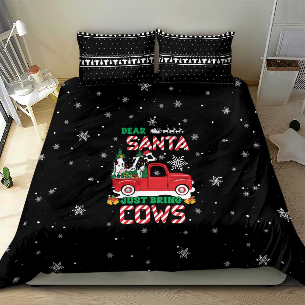 Funny Christmas Cows in Red Truck Bedding Set Dear Santa Just Bring Cows Quote on Snowflake - Wonder Print Shop