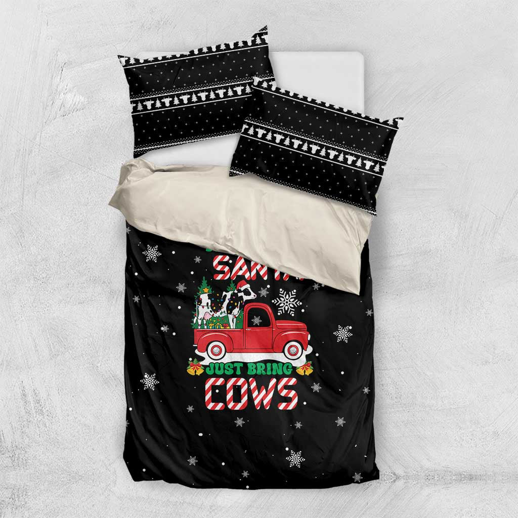 Funny Christmas Cows in Red Truck Bedding Set Dear Santa Just Bring Cows Quote on Snowflake - Wonder Print Shop