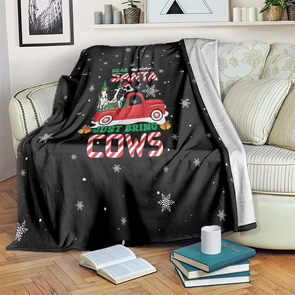 Funny Christmas Cows in Red Truck Blanket Dear Santa Just Bring Cows Quote on Snowflake - Wonder Print Shop