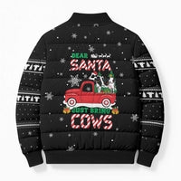 Funny Christmas Cows in Red Truck Bomber Puffer Jacket Dear Santa Just Bring Cows Quote on Snowflake - Wonder Print Shop
