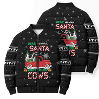 Funny Christmas Cows in Red Truck Bomber Puffer Jacket Dear Santa Just Bring Cows Quote on Snowflake - Wonder Print Shop