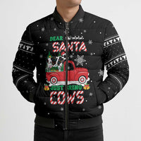 Funny Christmas Cows in Red Truck Bomber Puffer Jacket Dear Santa Just Bring Cows Quote on Snowflake - Wonder Print Shop