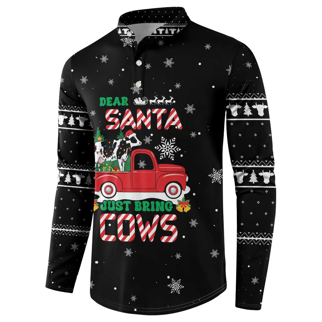 Funny Christmas Cows in Red Truck Button Sweatshirt Dear Santa Just Bring Cows Quote on Snowflake - Wonder Print Shop