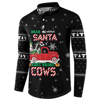 Funny Christmas Cows in Red Truck Button Sweatshirt Dear Santa Just Bring Cows Quote on Snowflake - Wonder Print Shop