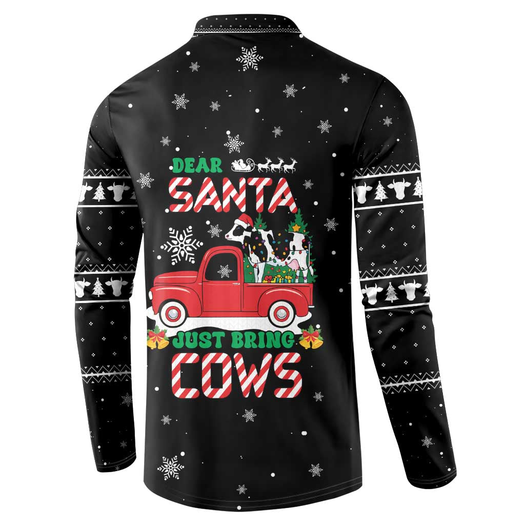 Funny Christmas Cows in Red Truck Button Sweatshirt Dear Santa Just Bring Cows Quote on Snowflake - Wonder Print Shop