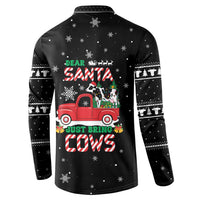 Funny Christmas Cows in Red Truck Button Sweatshirt Dear Santa Just Bring Cows Quote on Snowflake - Wonder Print Shop