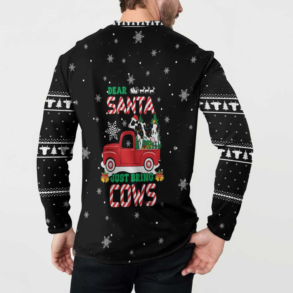 Funny Christmas Cows in Red Truck Button Sweatshirt Dear Santa Just Bring Cows Quote on Snowflake - Wonder Print Shop