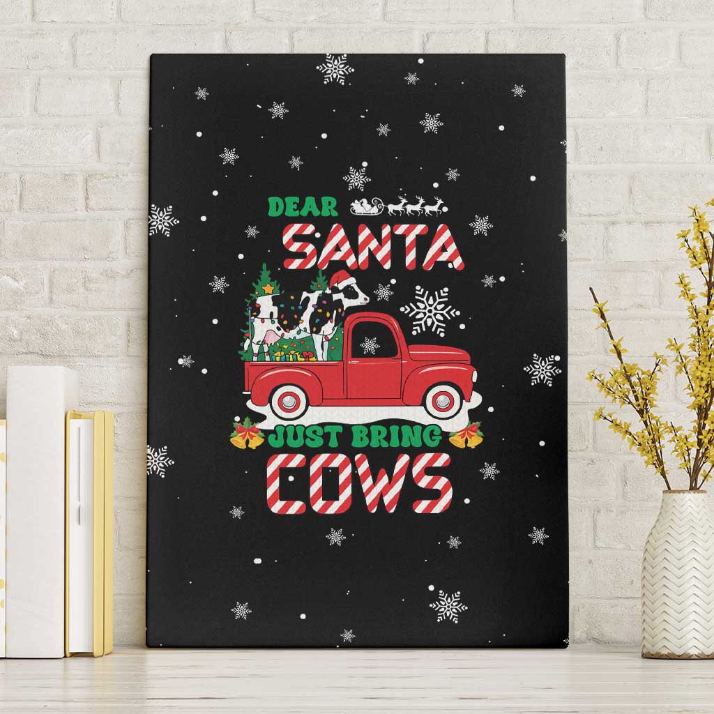 Funny Christmas Cows in Red Truck Canvas Wall Art Dear Santa Just Bring Cows Quote on Snowflake - Wonder Print Shop