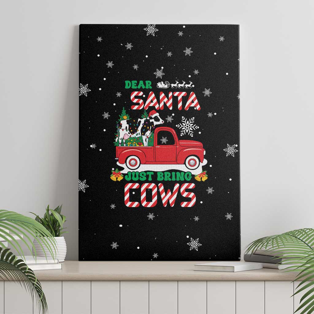 Funny Christmas Cows in Red Truck Canvas Wall Art Dear Santa Just Bring Cows Quote on Snowflake - Wonder Print Shop