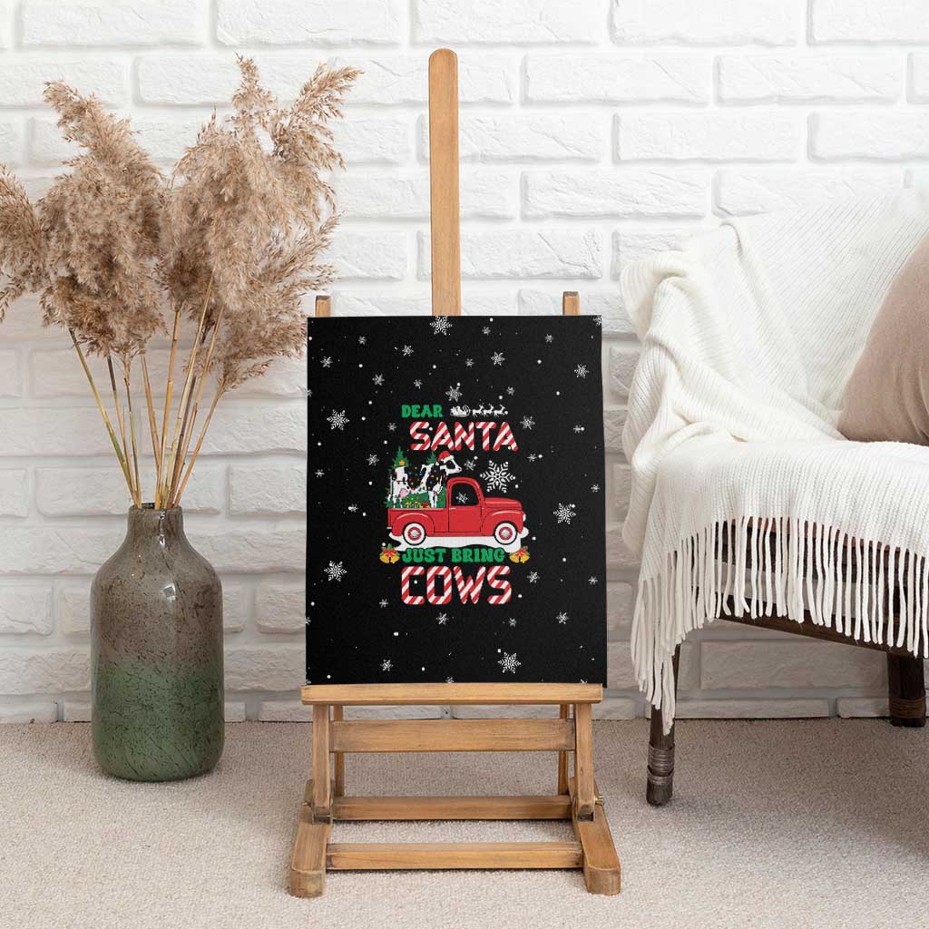 Funny Christmas Cows in Red Truck Canvas Wall Art Dear Santa Just Bring Cows Quote on Snowflake - Wonder Print Shop
